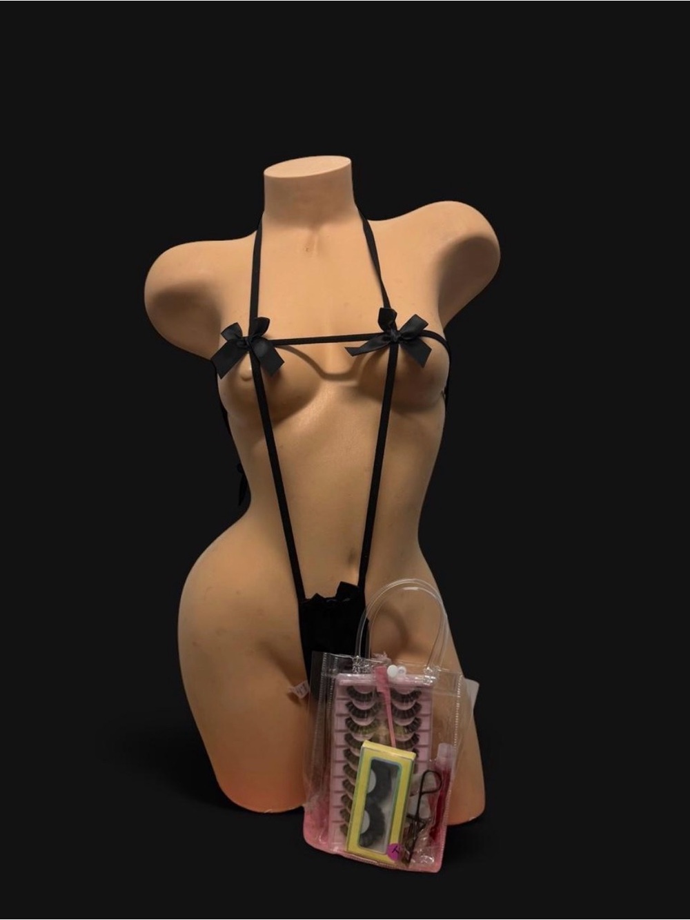 Black Strappy Bow Micro Teddy Lingerie exotic dance wear set